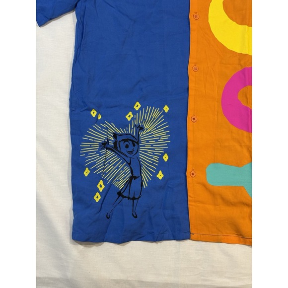 Disney Shirt Mens Size Small Blue Coloblock Button Up Short‎ Sleeves Joy NWOT - Picture 3 of 5
